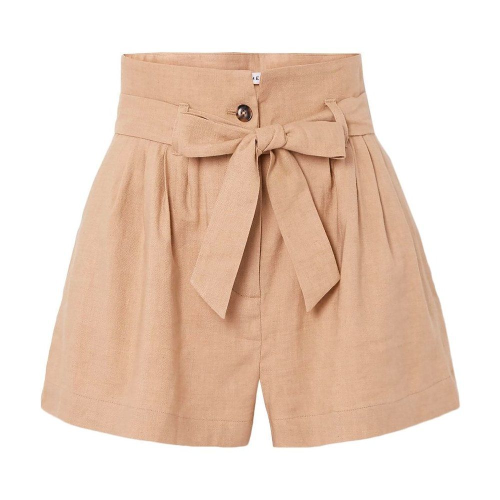 FRAME New Women's Linen High-Waisted Shorts Sand